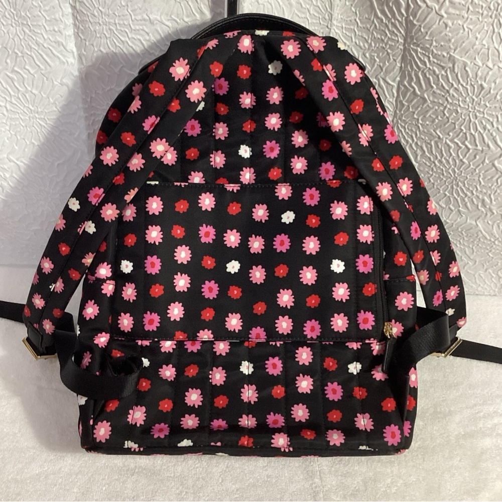 Michael Kors KELSEY Black with Pink Floral Large Nylon Backpack EUC - Picture 6 of 15